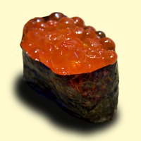 Fotografie eines Ikura-nigiri Fotografie eines Ikura-nigiri